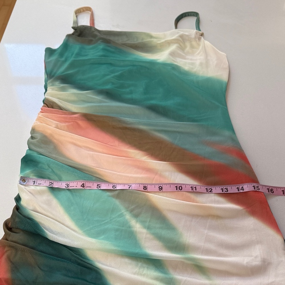🆕 Pretty Garden Bodycon Asymmetrical Mesh Mini Ombré Dress, Size M - Picture 13 of 15
